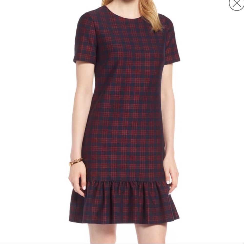 NWT!! Flounce Hem Plaid Shift Dress